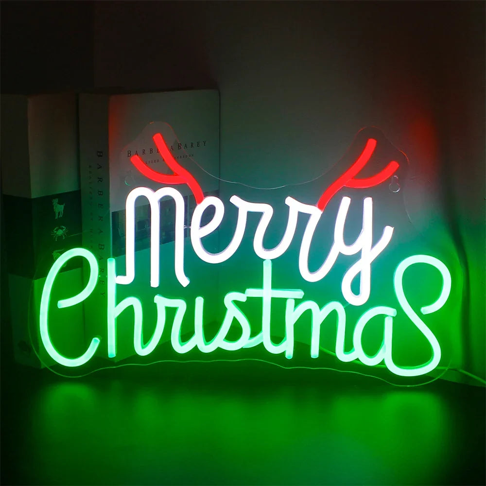 Green Red Merry Christmas 5V USB LED neon sign – 42x25cm