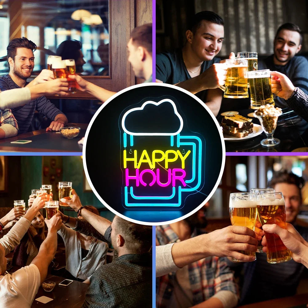 Enseigne néon LED USB 5 V Chope de bière « Happy Hour »