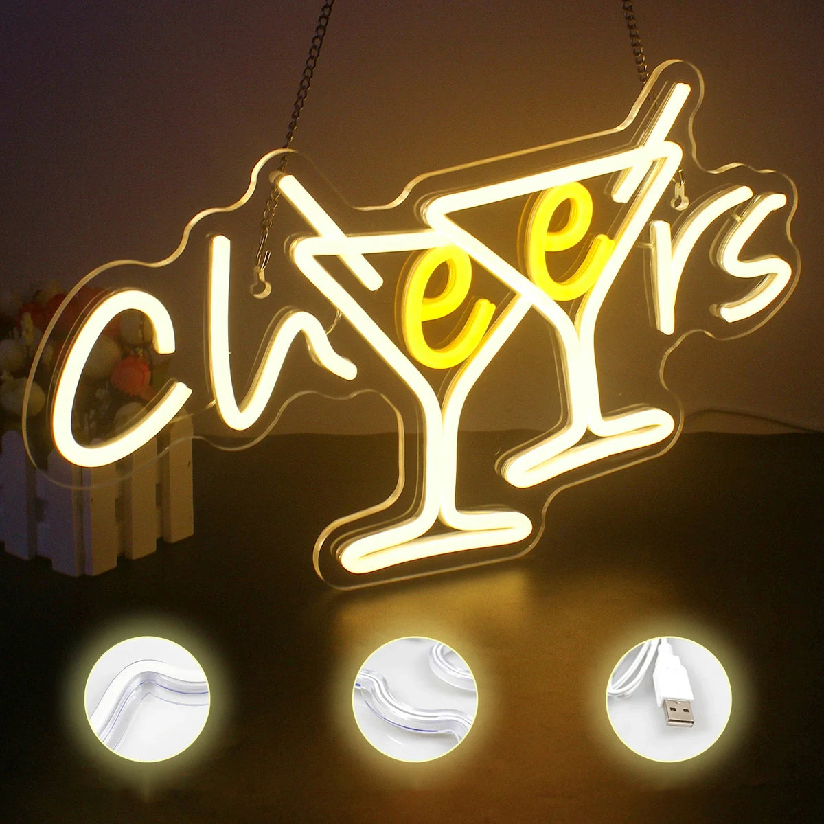 Enseigne néon LED USB 5 V Cheers