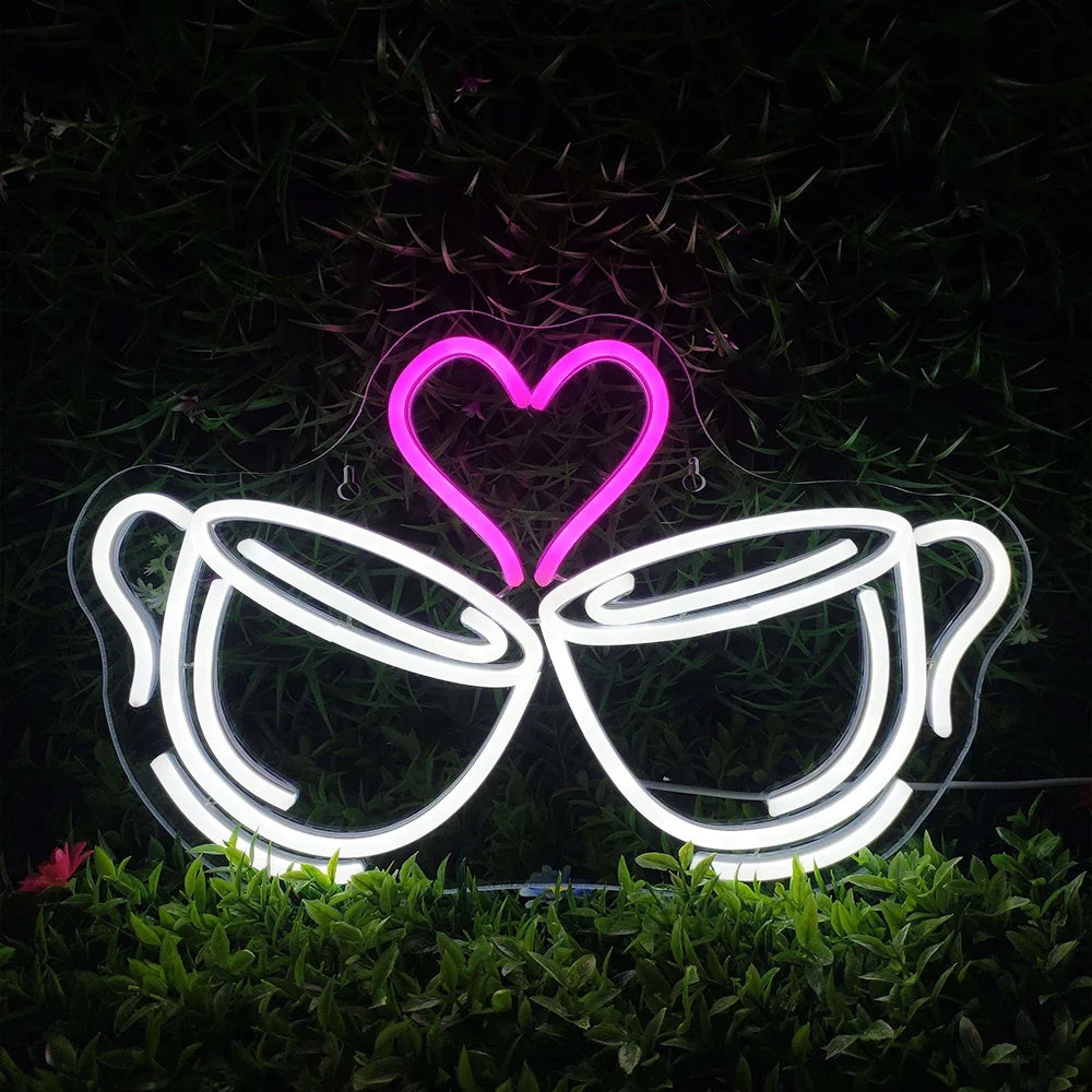 Coffee Cheers Heart 5V USB LED neon sign