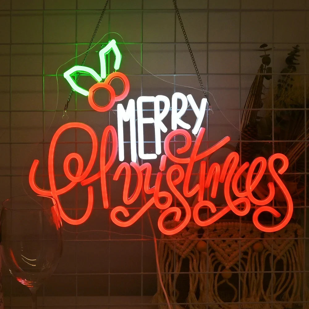 Enseigne néon LED USB 5 V Merry Christmas — 42,7 × 30 cm