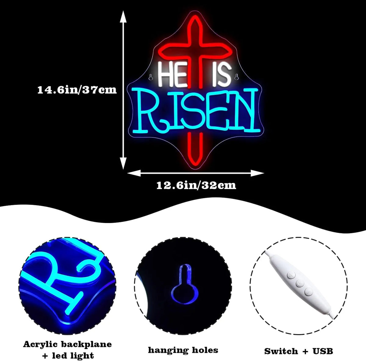 He Is Risen 5V USB LED neon sign