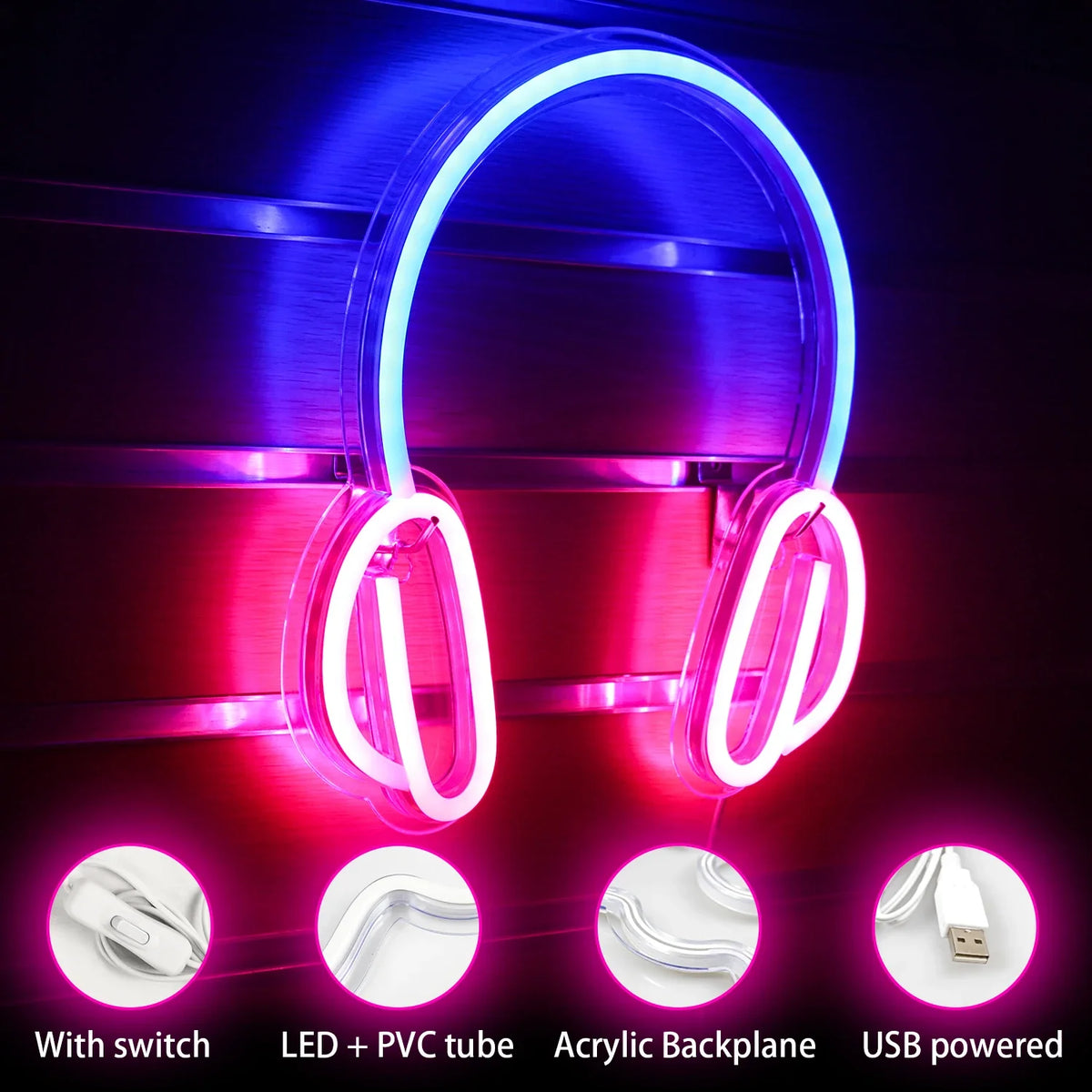 Headphones 5V USB LED neon sign