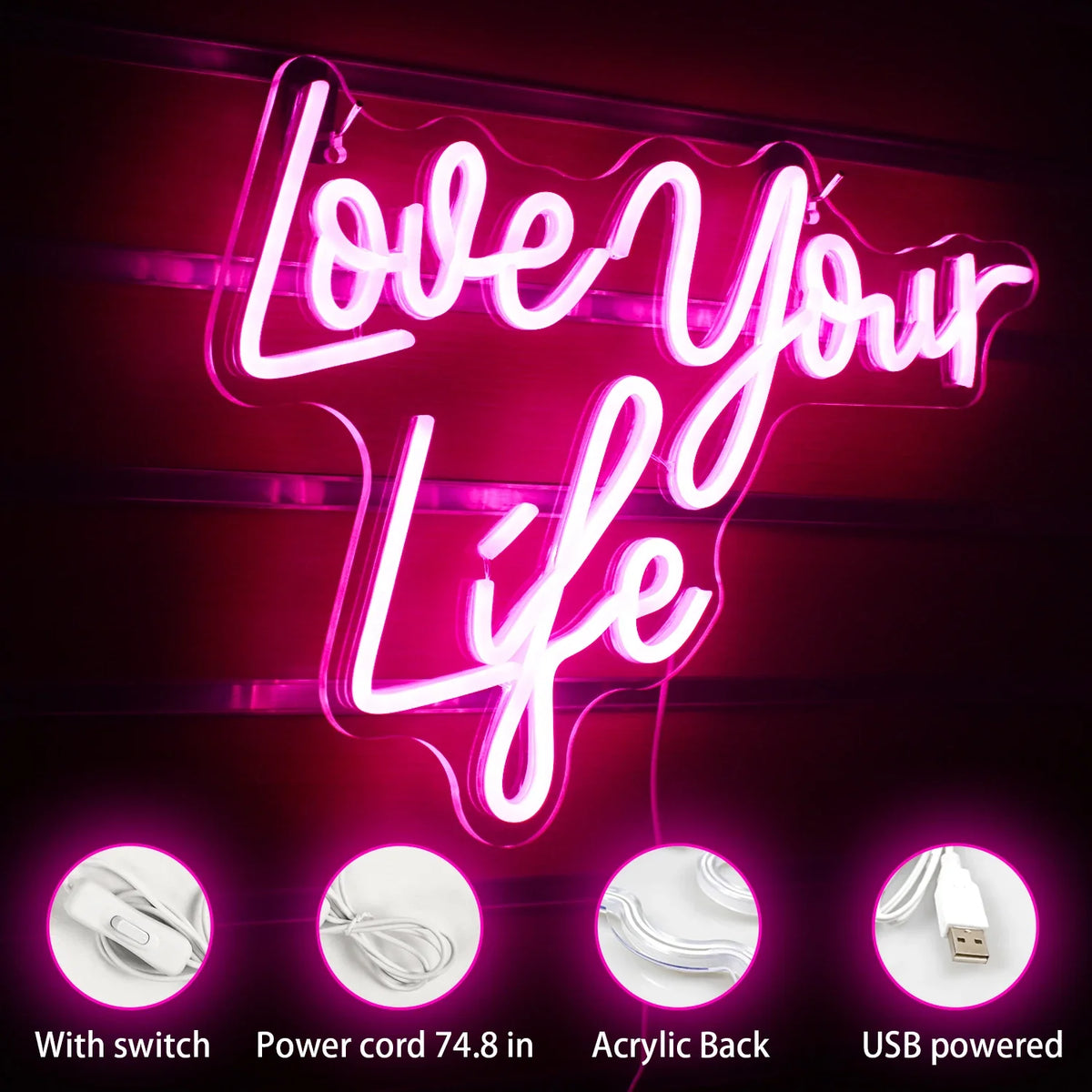 Enseigne néon LED USB 5 V Love Your Life