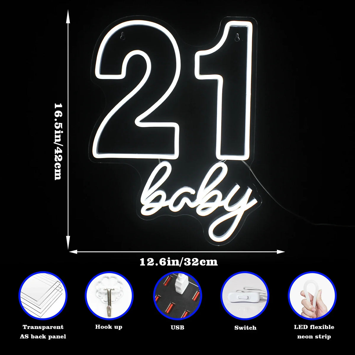 21 Baby Happy Birthday 5V USB LED neon sign