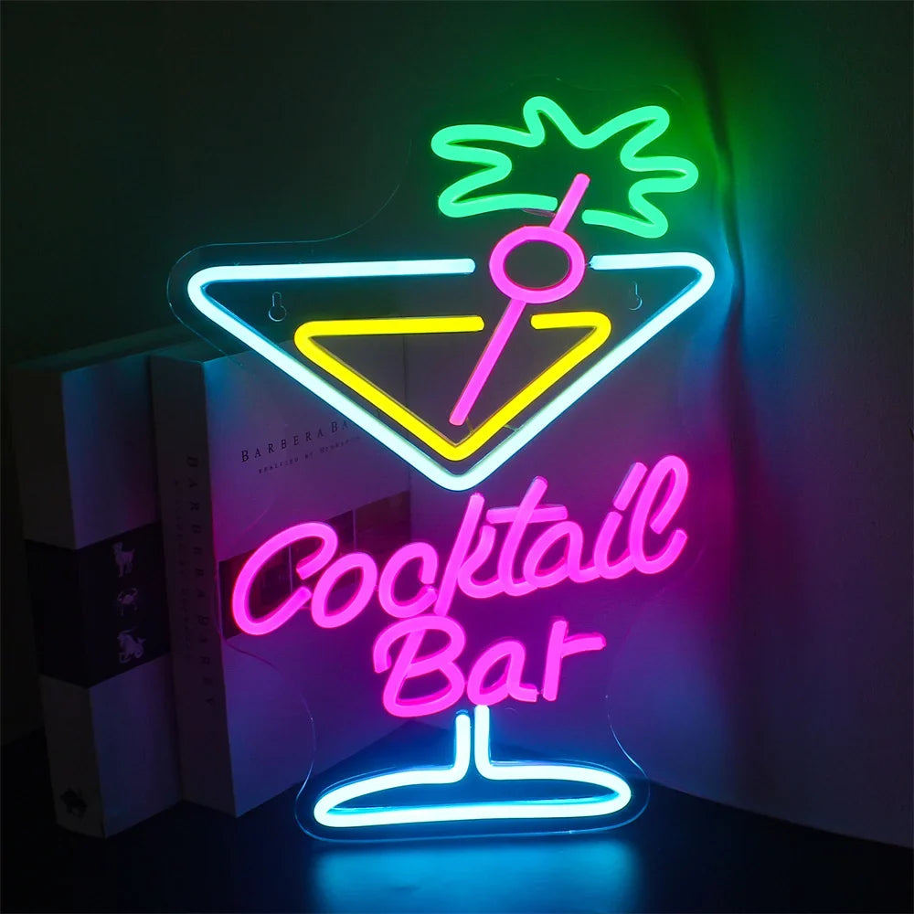 Enseigne néon LED USB 5 V Cocktail Bar — 30 × 42 cm