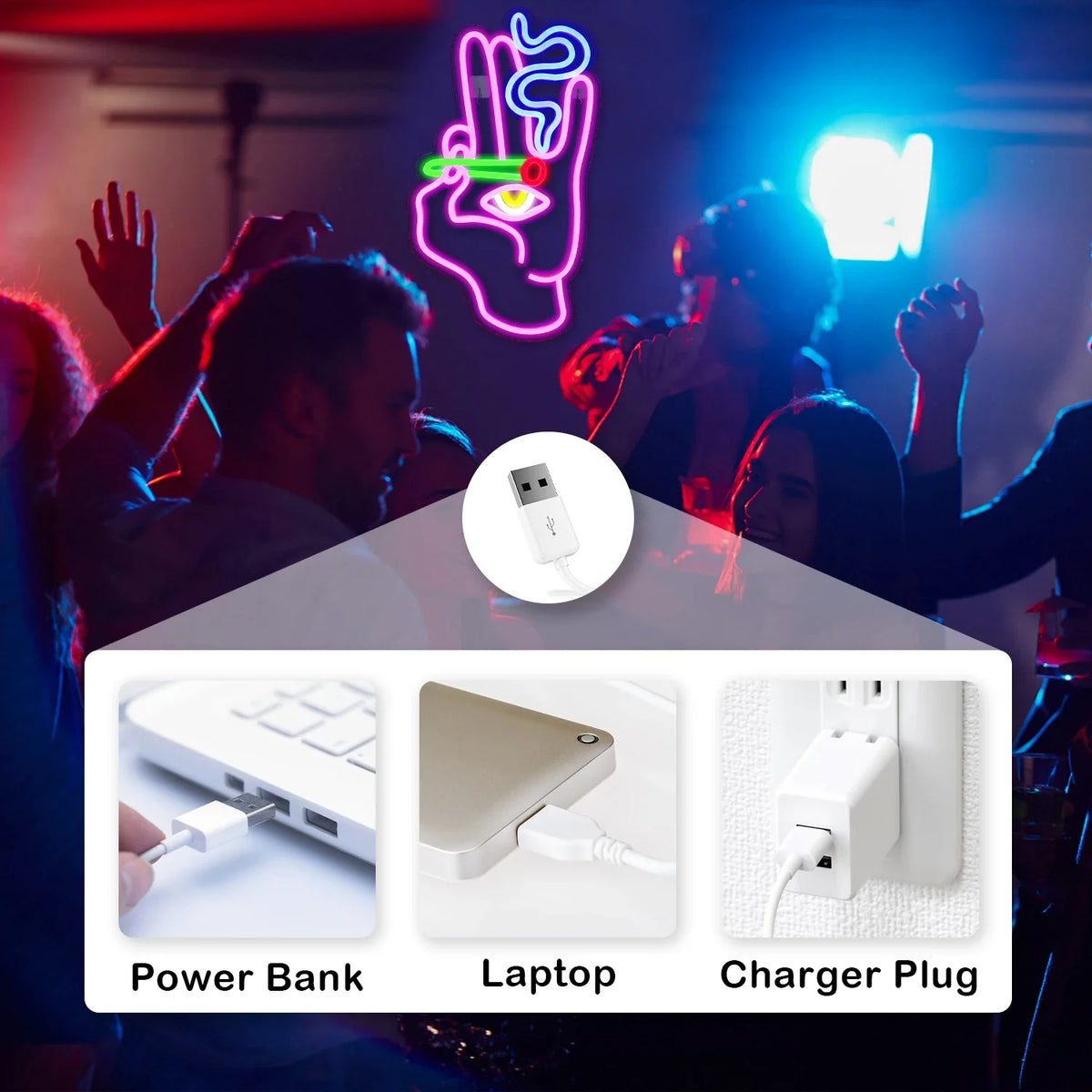 Smoking Hand Eye 5V USB LED neon sign