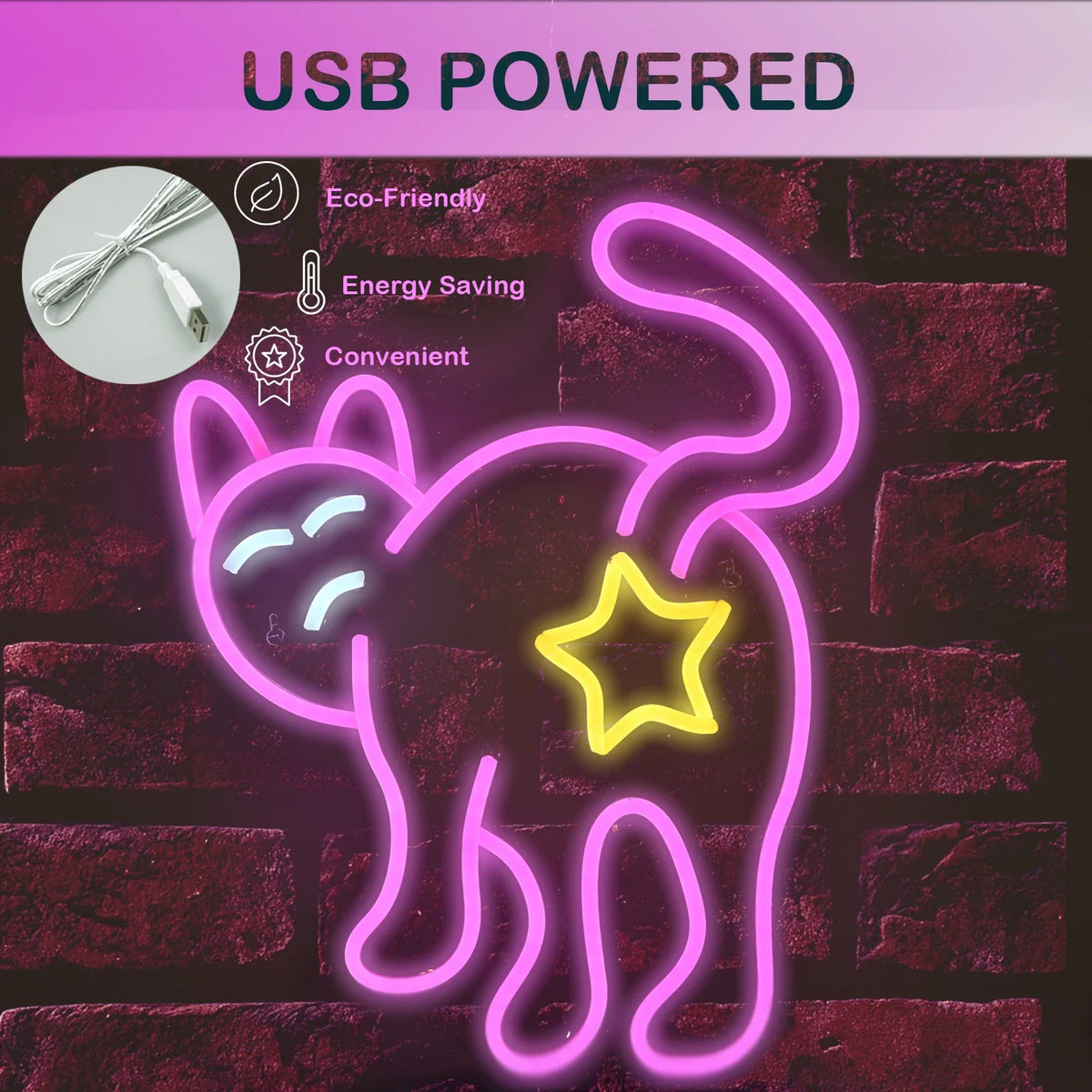Cat 5V USB LED neon sign