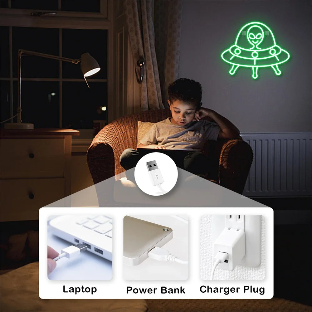 Enseigne néon LED USB 5 V Extraterrestre vert