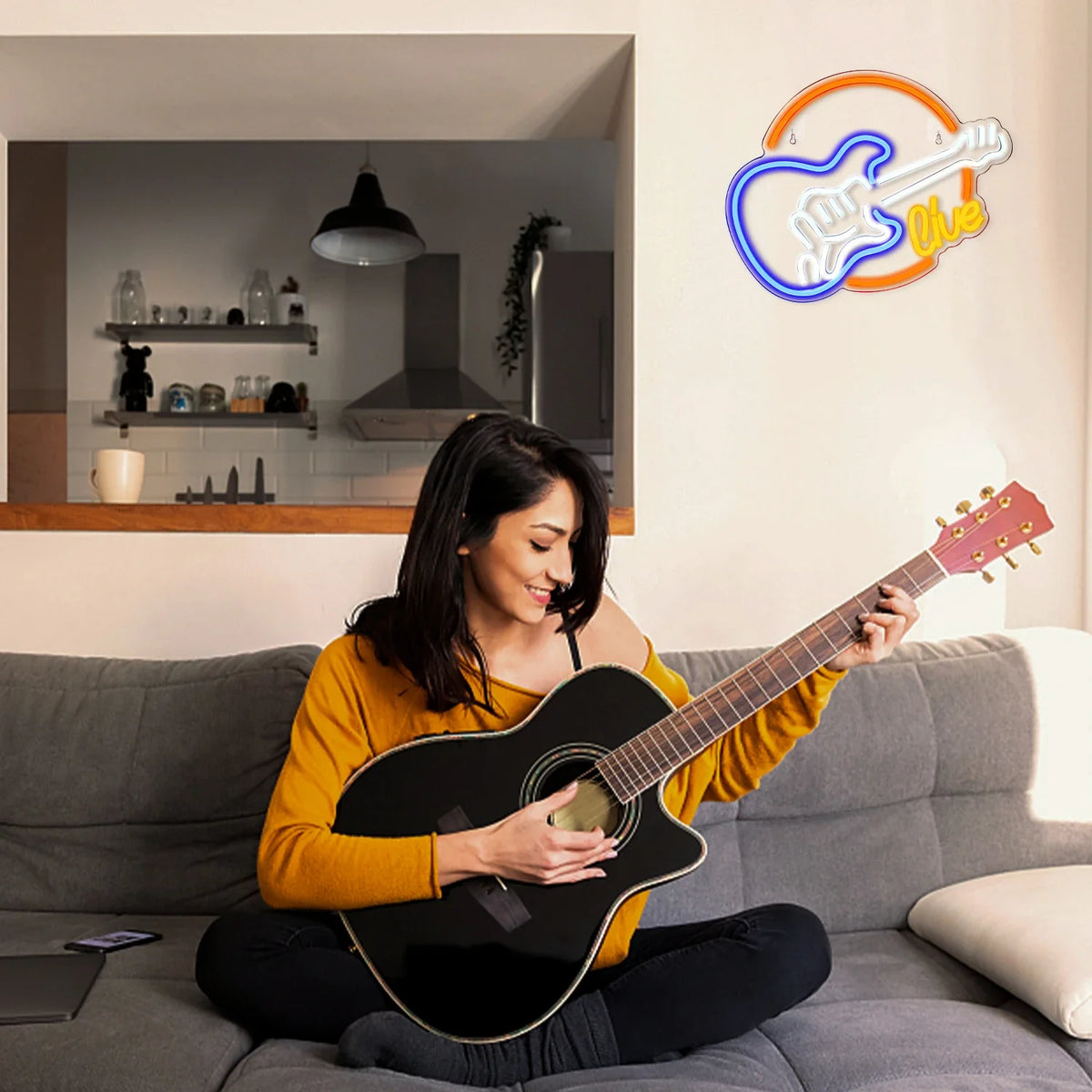 Enseigne néon LED USB 5 V Guitare « Live Music »
