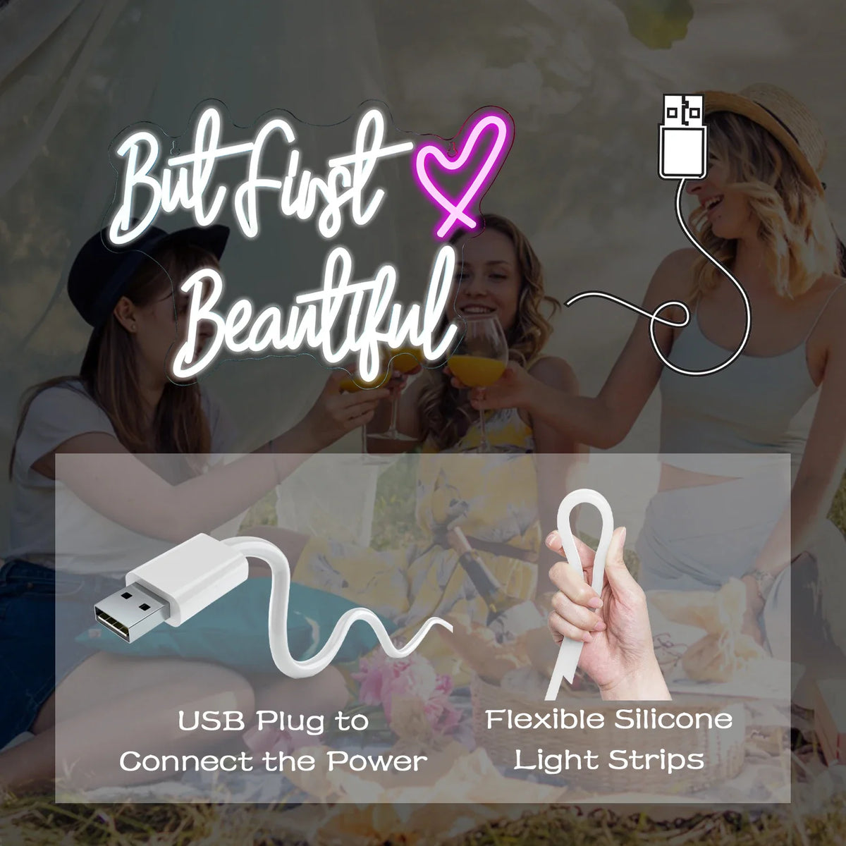 But First Beautiful 5V USB LED neon sign