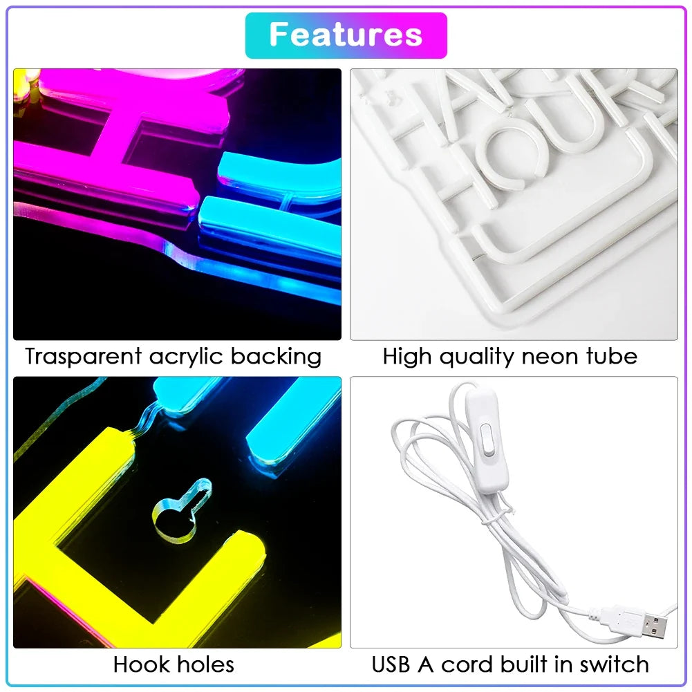 Enseigne néon LED USB 5 V Chope de bière « Happy Hour »