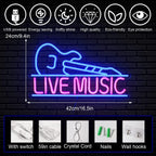Enseigne néon LED USB 5 V Guitare « Live Music »
