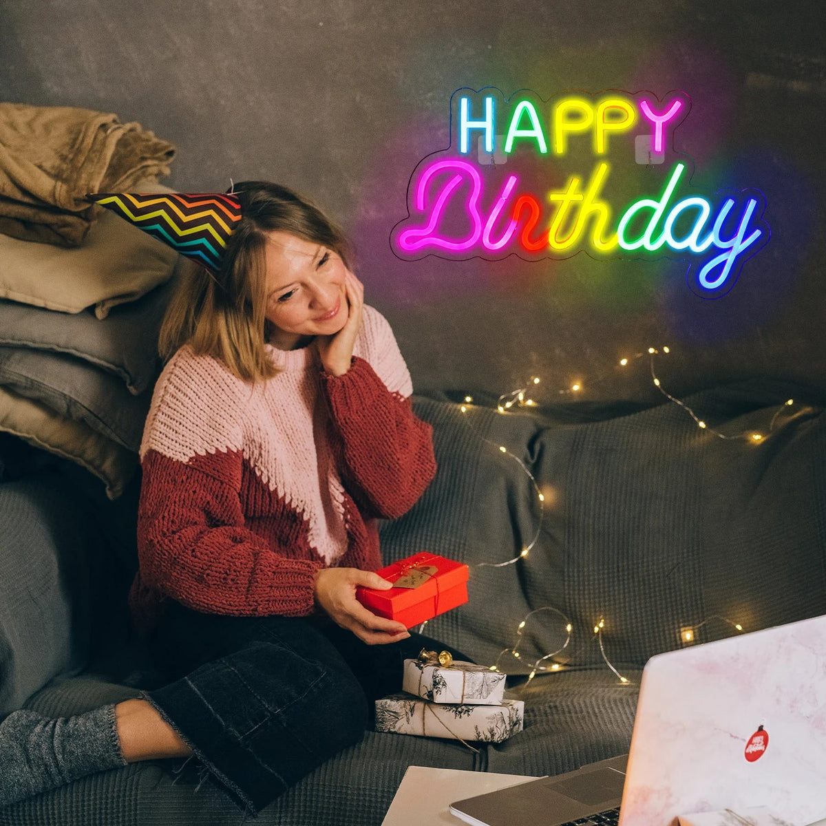 Enseigne néon LED USB 5 V Happy Birthday
