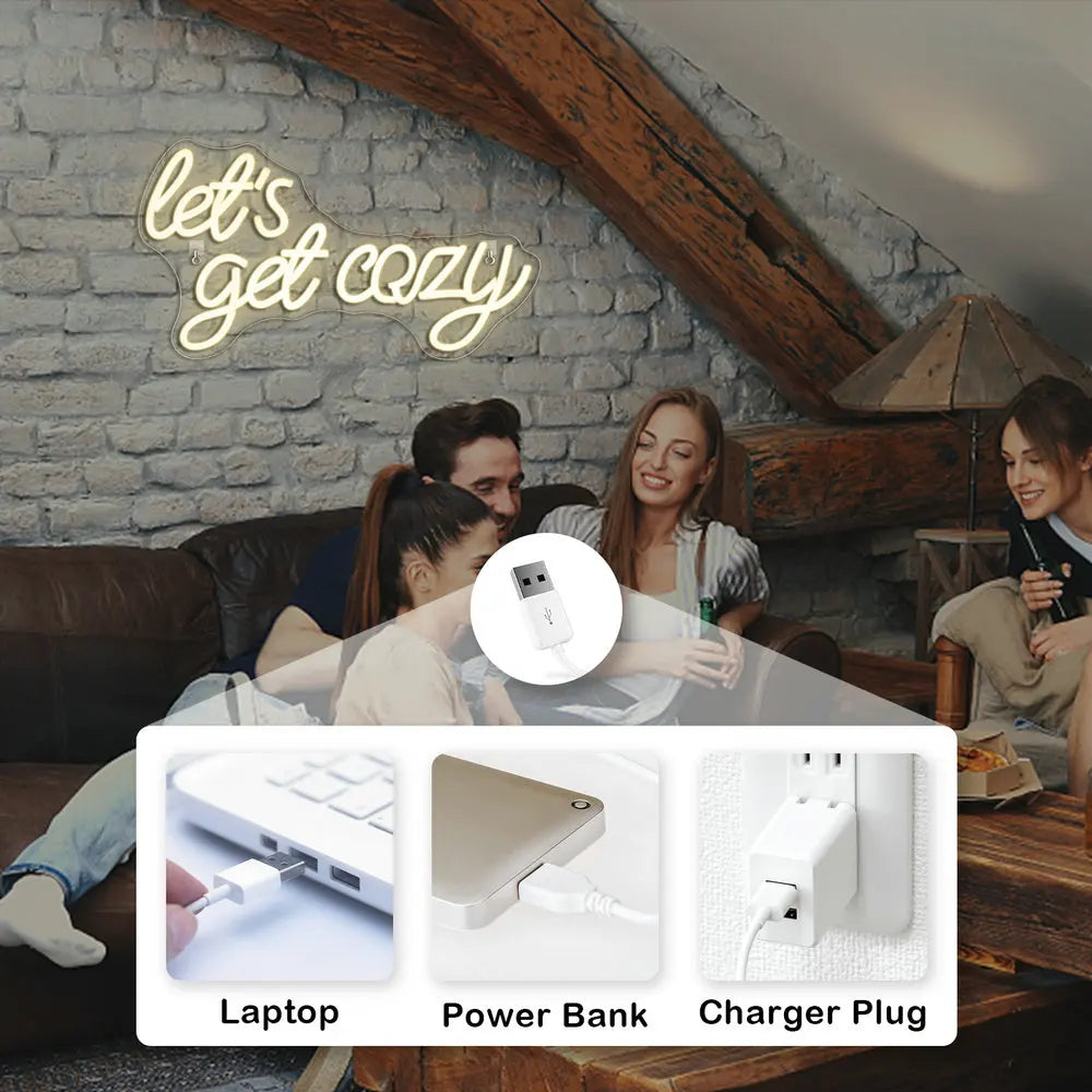Let’s Get Cozy 5V USB LED neon sign