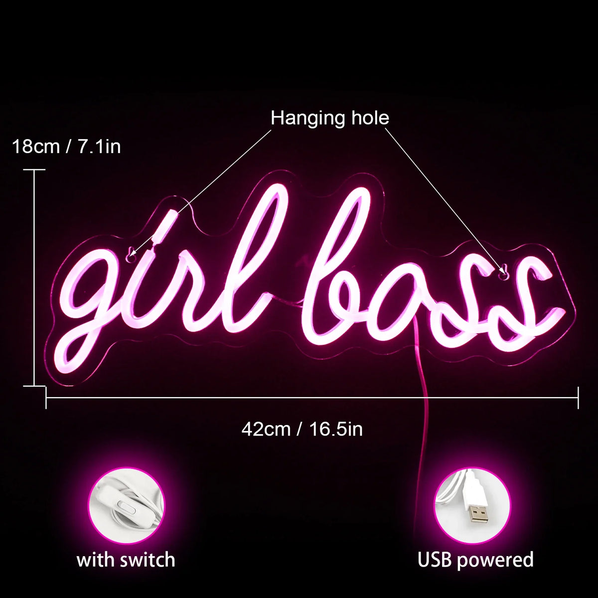 Girl Boss 5V USB LED neon sign