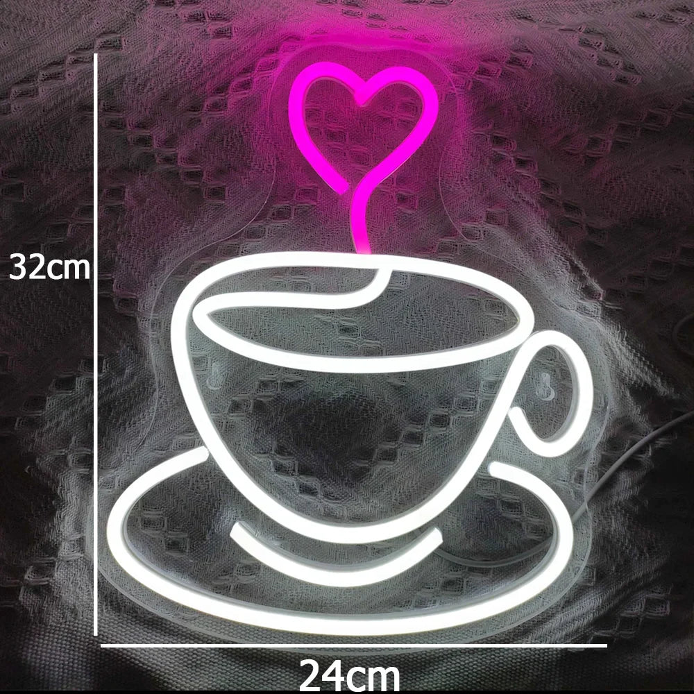 Coffee Cup Heart 5V USB LED neon sign