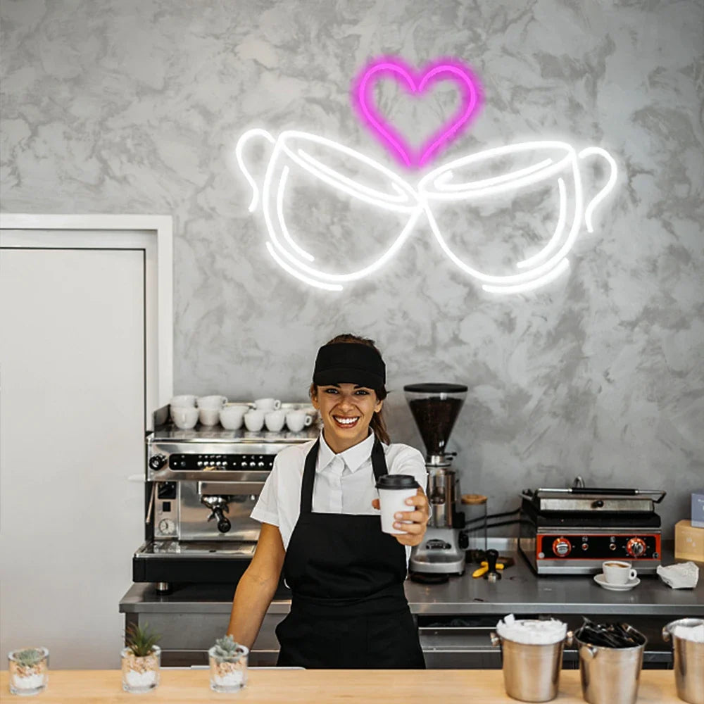 Coffee Cheers Heart 5V USB LED neon sign