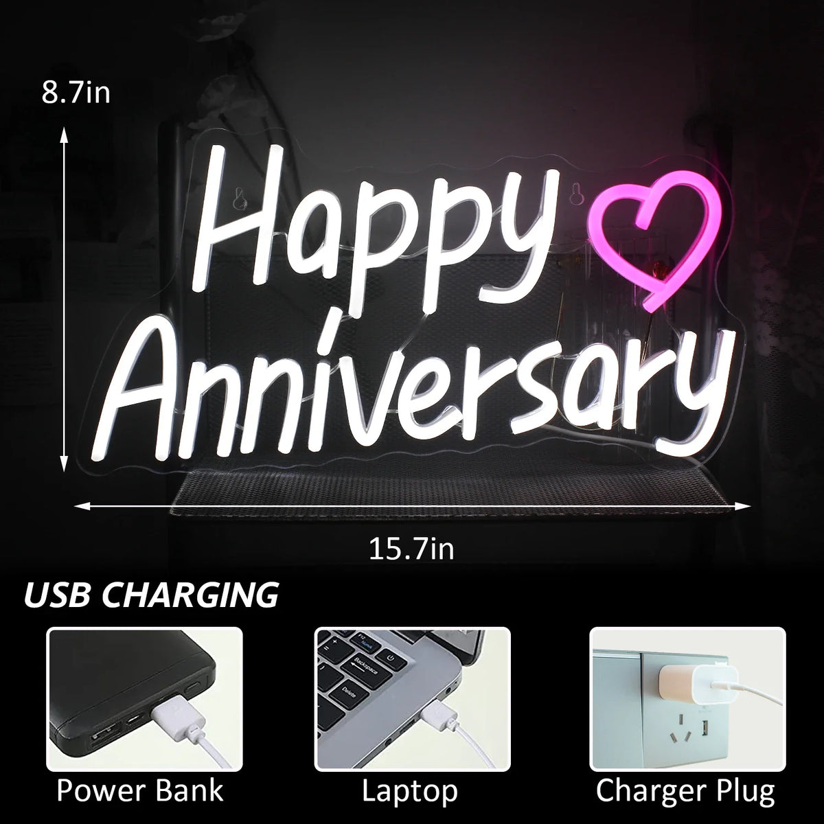 Happy Anniversary 5V USB LED neon sign