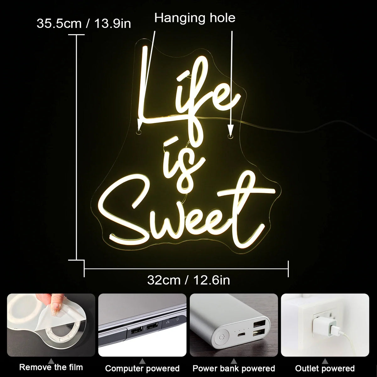 Enseigne néon LED USB 5 V Life is Sweet
