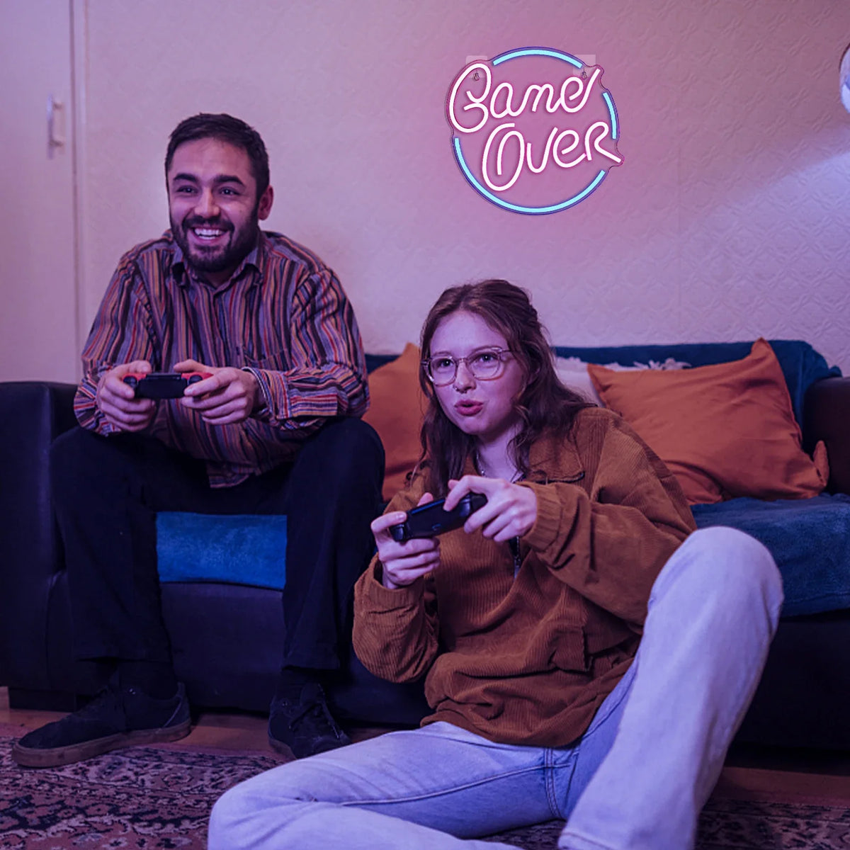 Enseigne néon LED USB 5 V Game Over en cercle