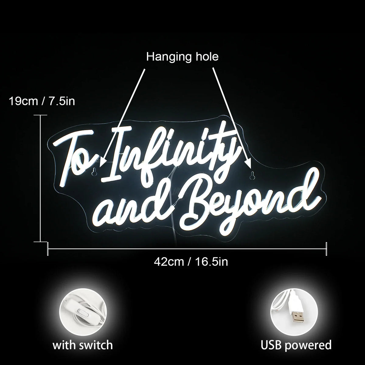 To Infinity and Beyond 5V USB LED neon sign