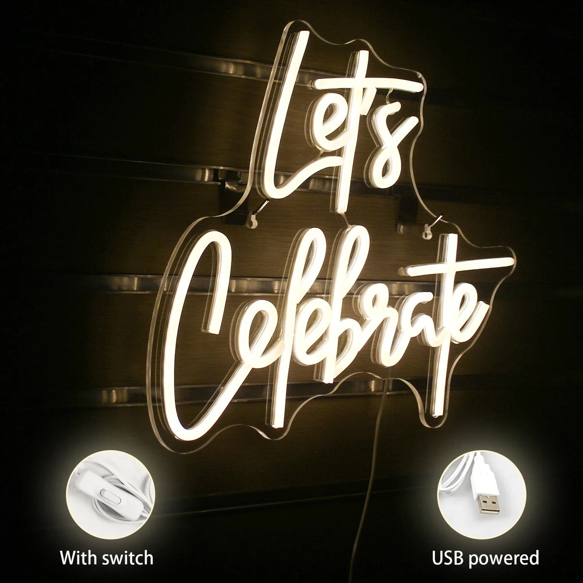 Enseigne néon LED USB 5 V Let's Celebrate