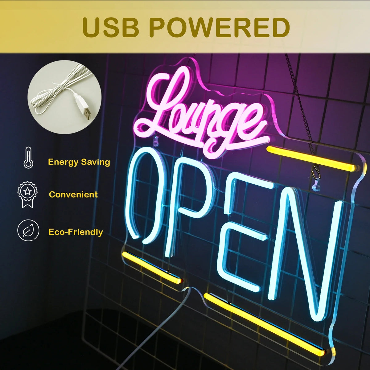Lounge Open 5V USB LED neon sign