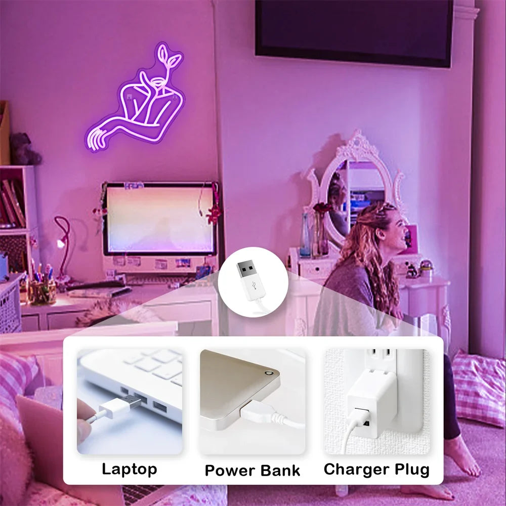 Woman Line Art 5V USB LED neon sign