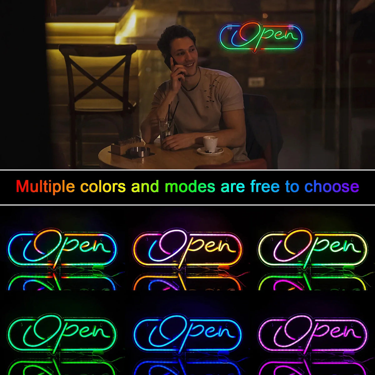 Enseigne néon LED USB 5 V Open RVB