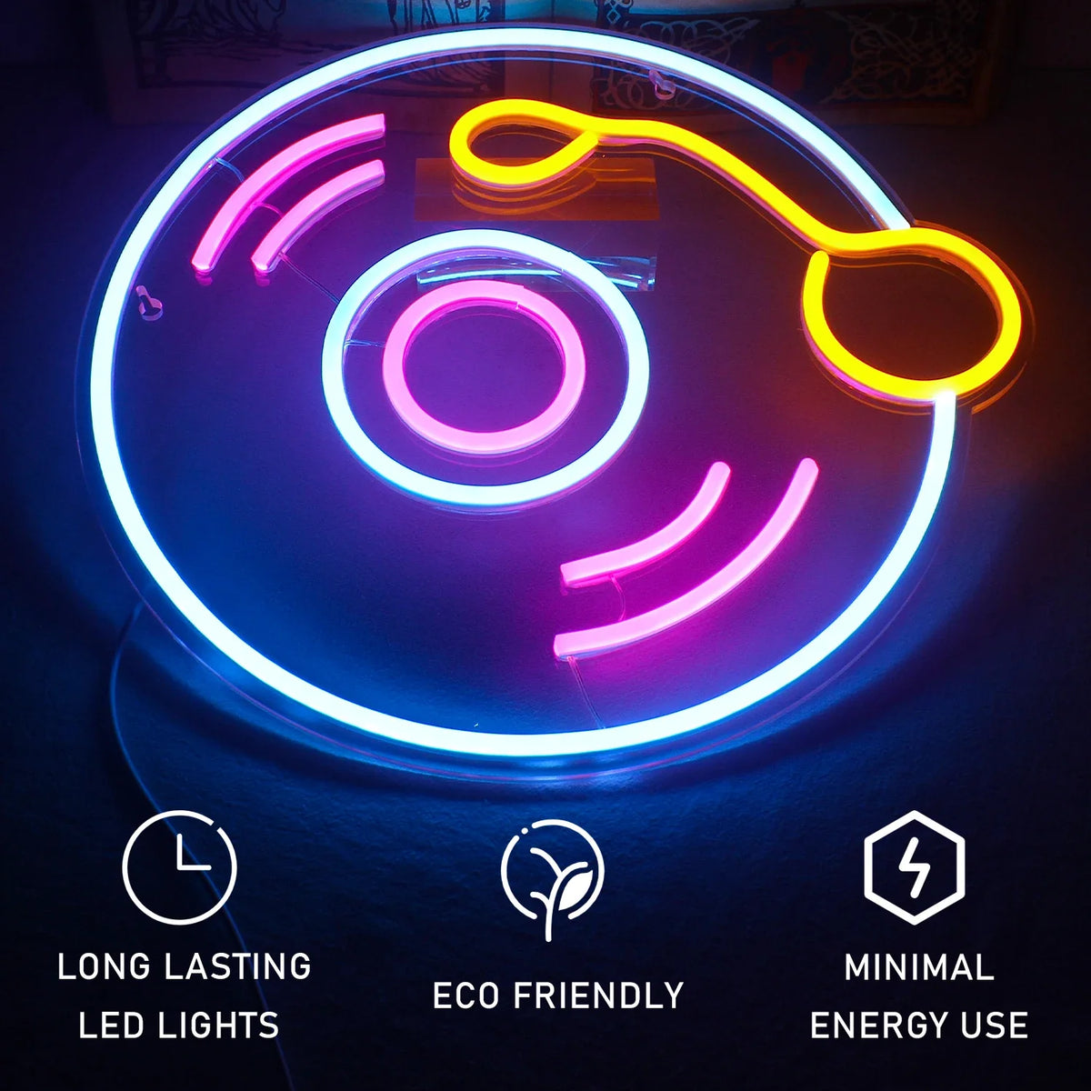 Enseigne néon LED USB 5 V Disque vinyle