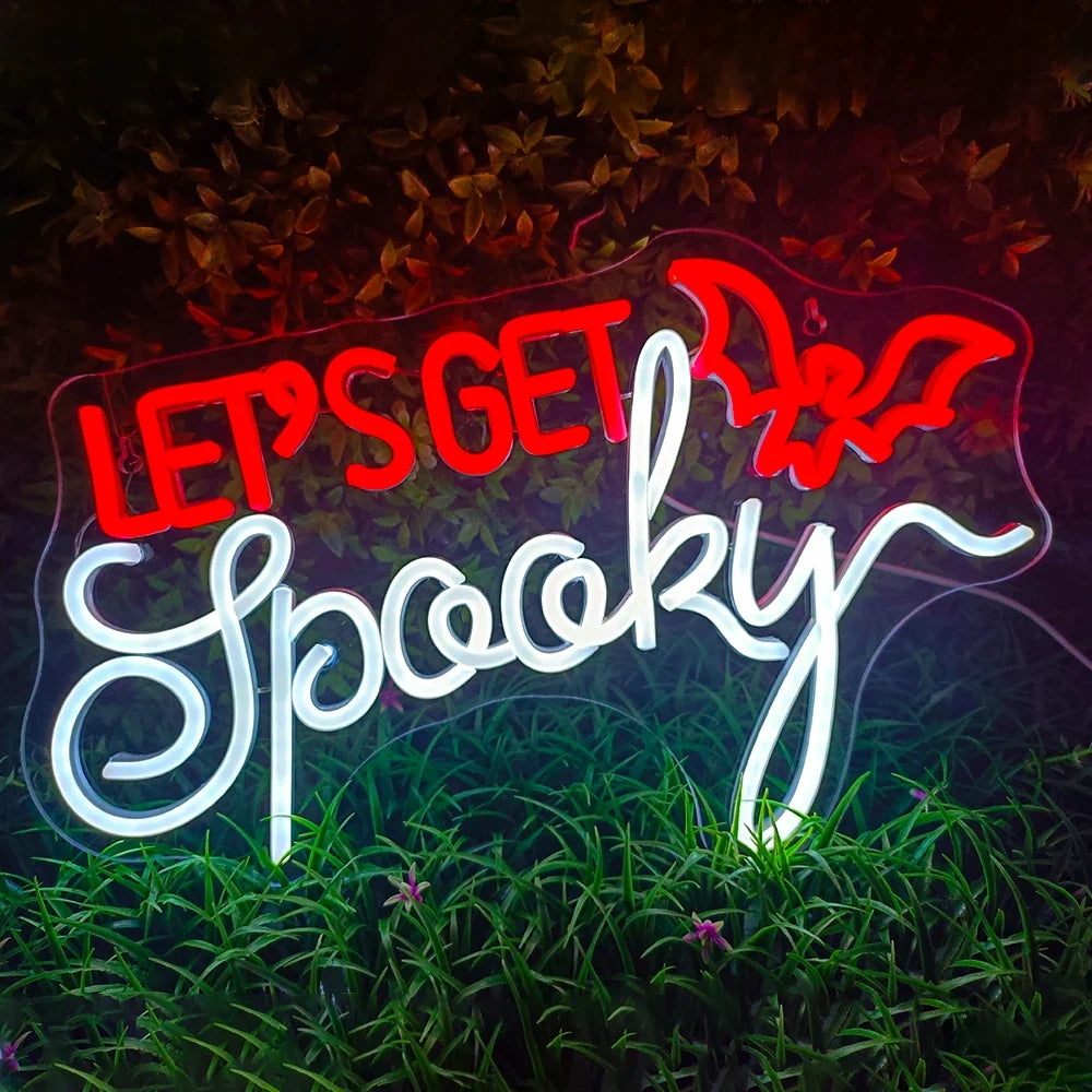 Enseigne néon LED USB 5 V Let's Get Spooky Halloween — 42 × 25,5 cm