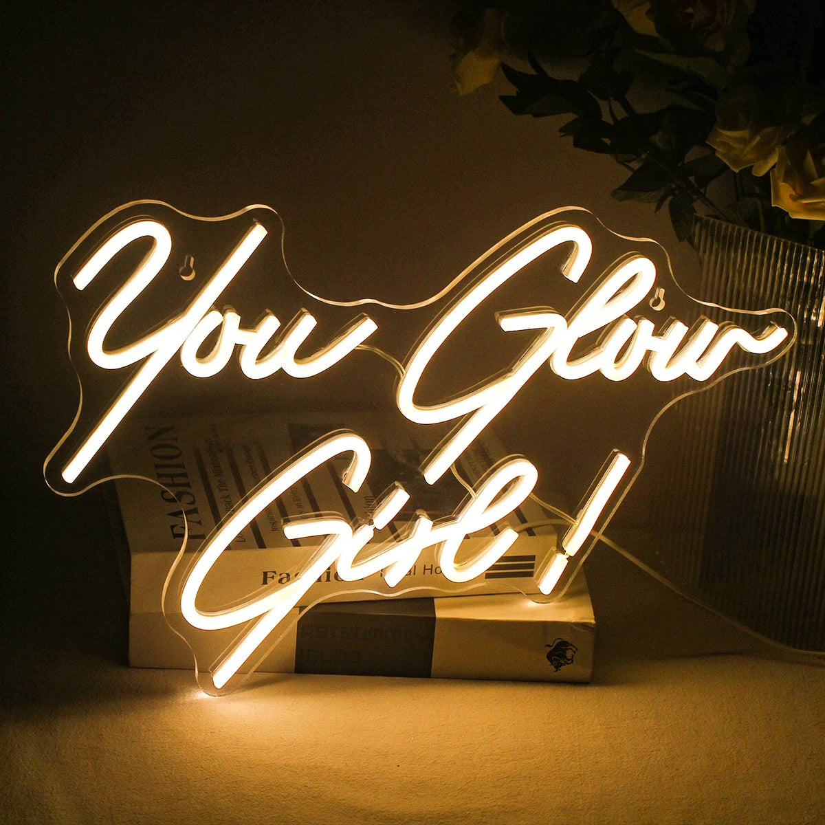 Enseigne néon LED USB 5 V You Glow Girl — blanc chaud