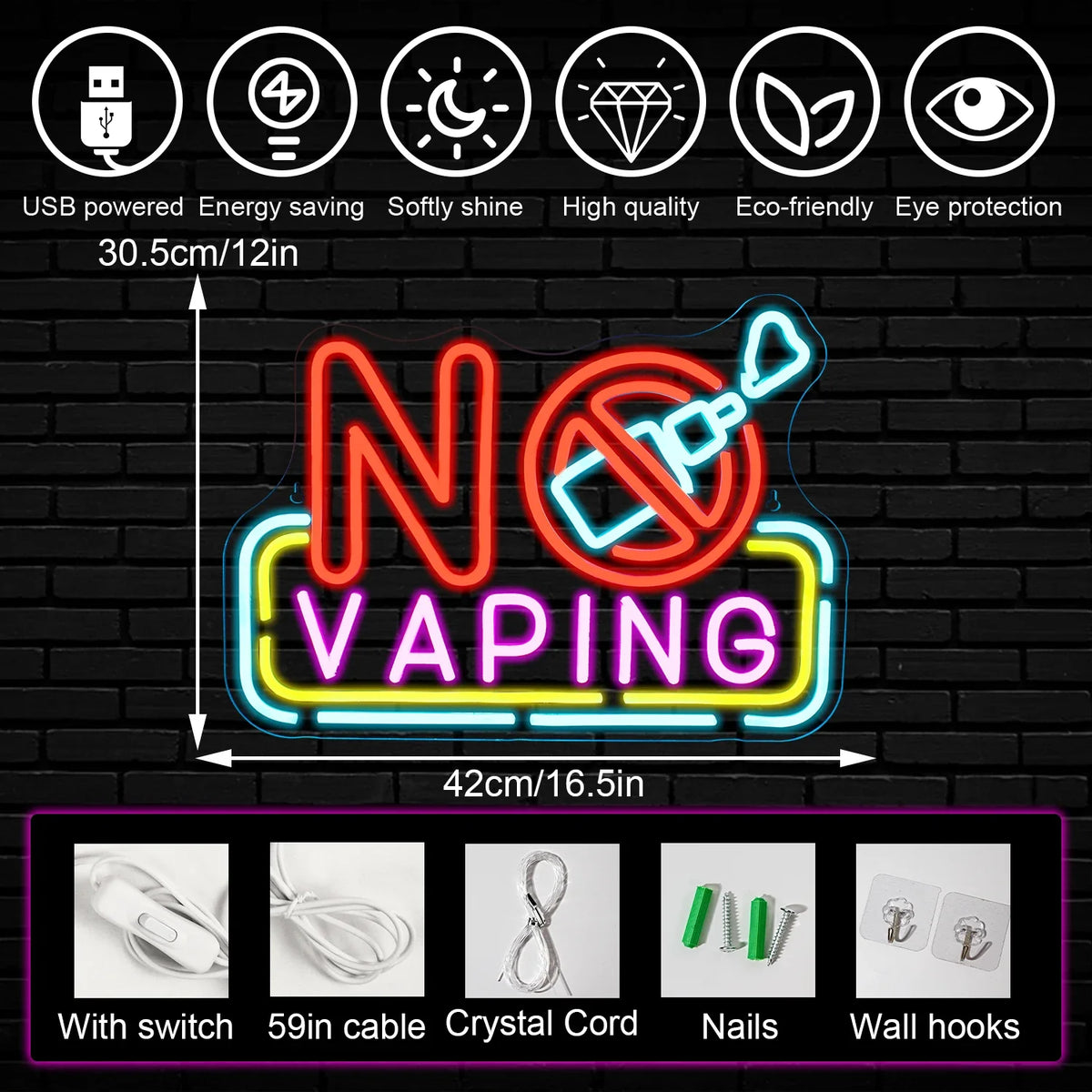 No Vaping 5V USB LED neon sign