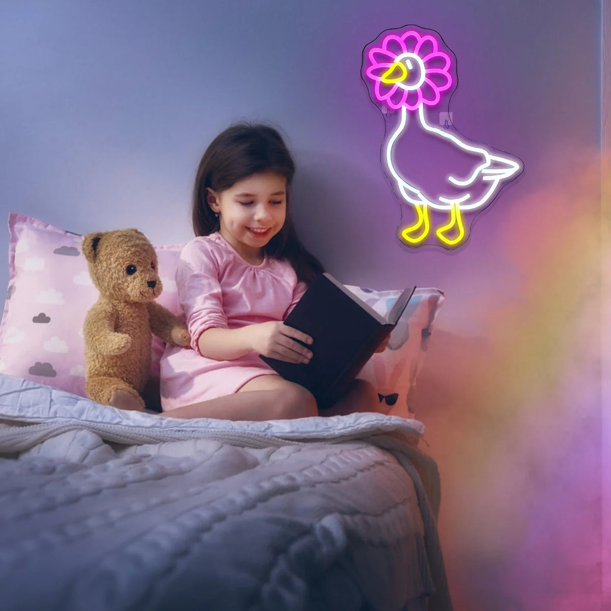 Enseigne néon LED USB 5 V Canard rose et blanc