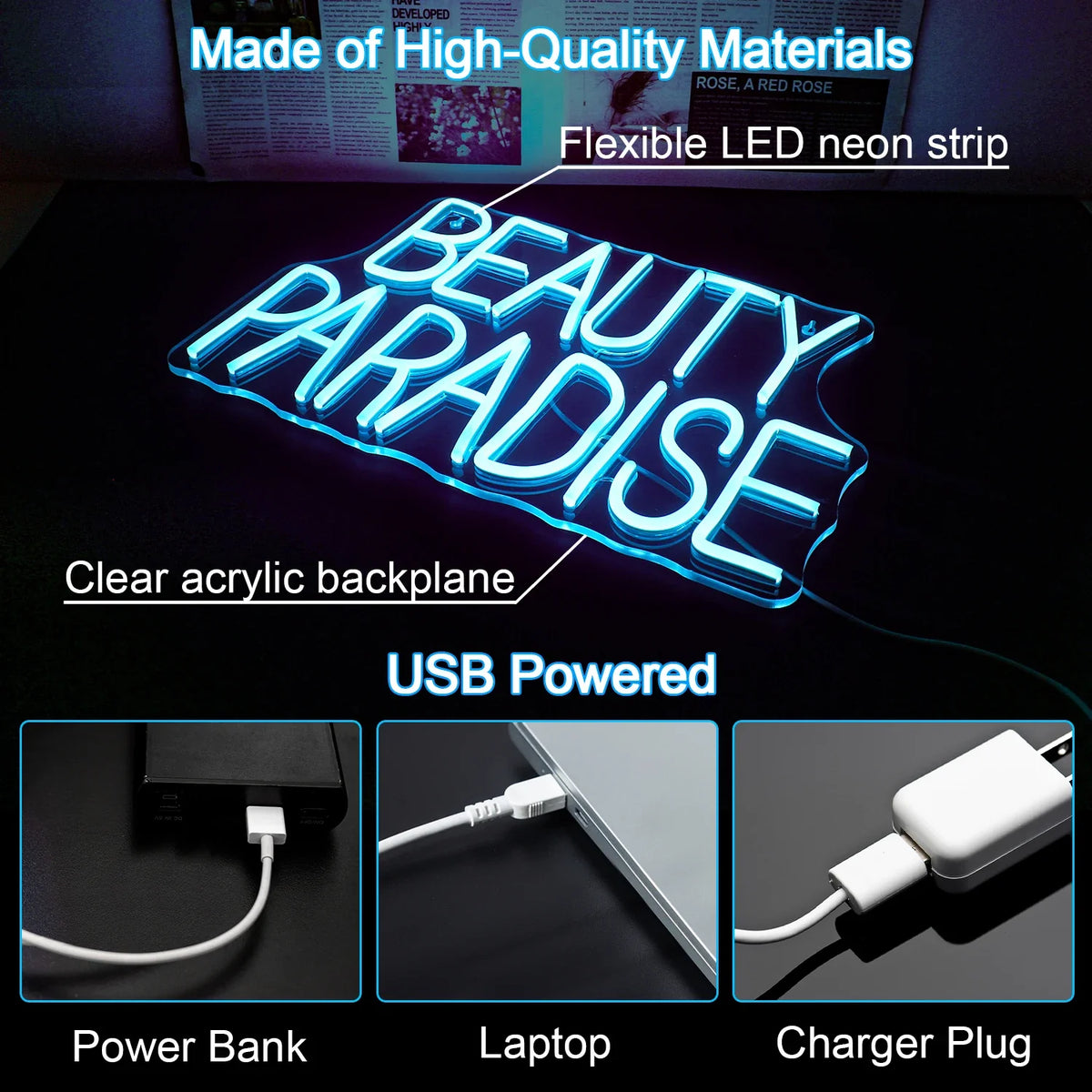 Enseigne néon LED USB 5 V Beauty Paradise