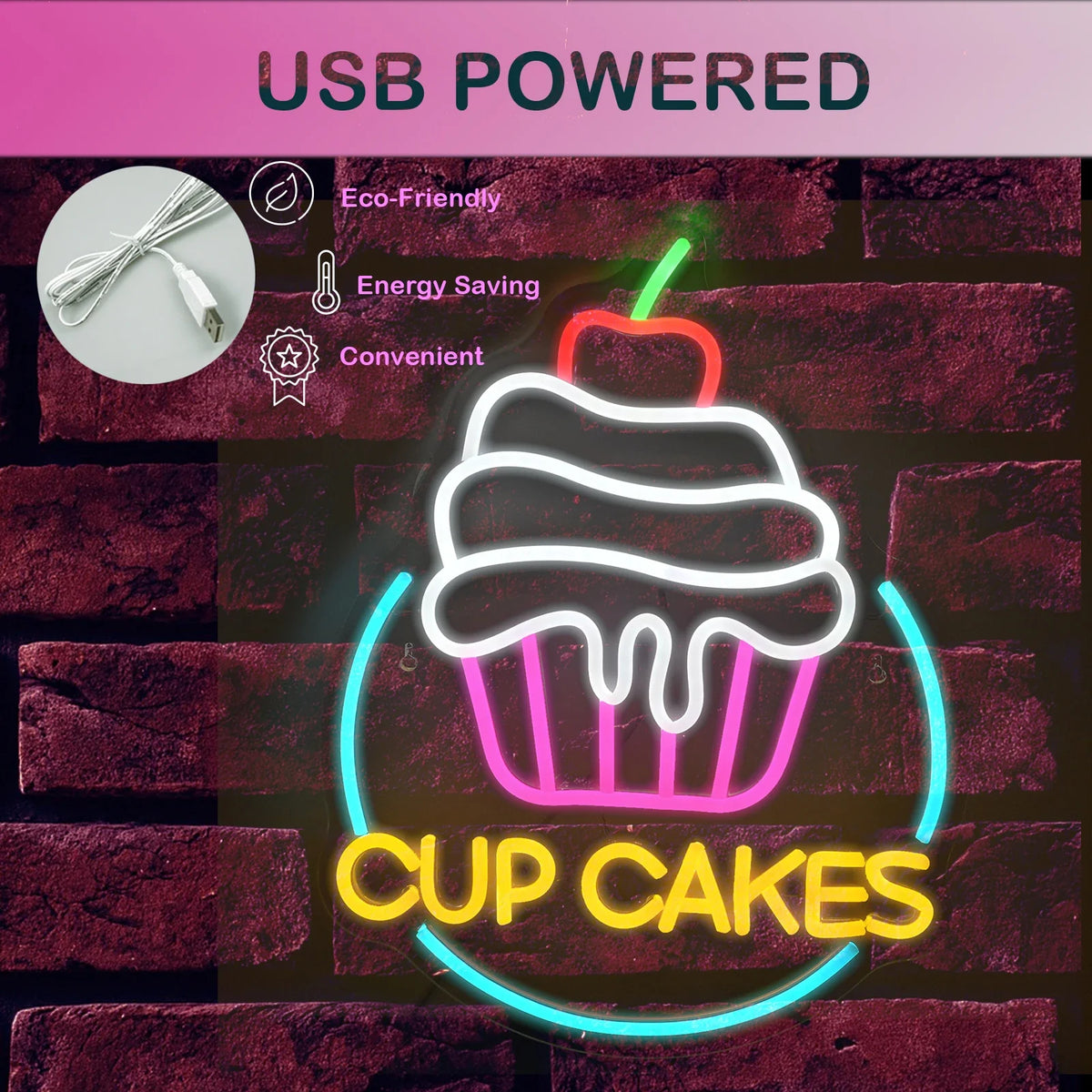 Cupcakes 5V USB LED neon sign