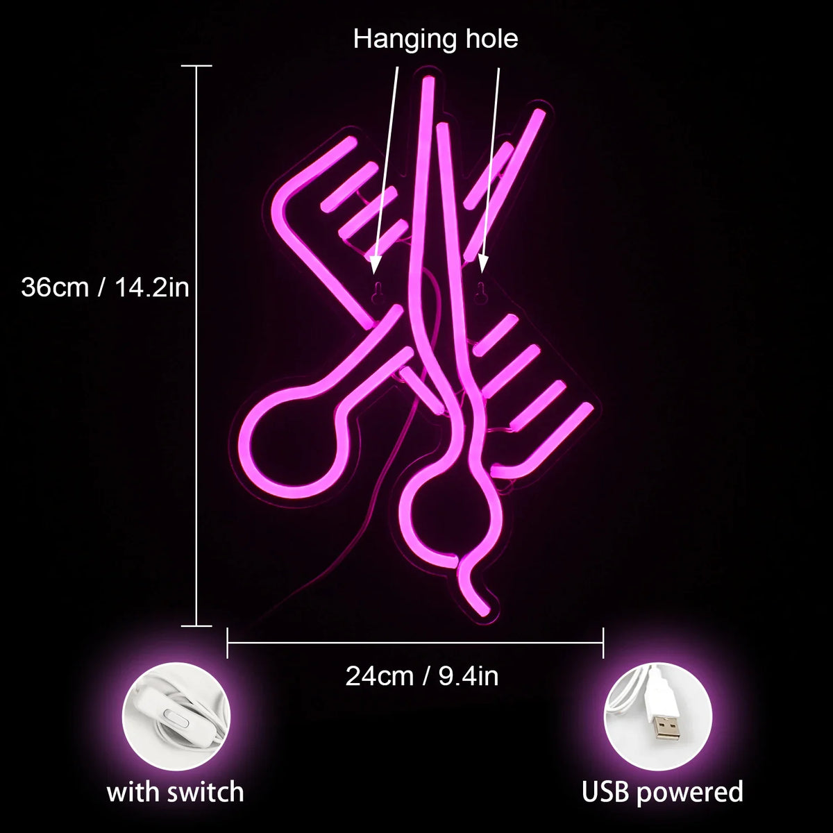 Enseigne néon LED USB 5 V Ciseaux et peigne