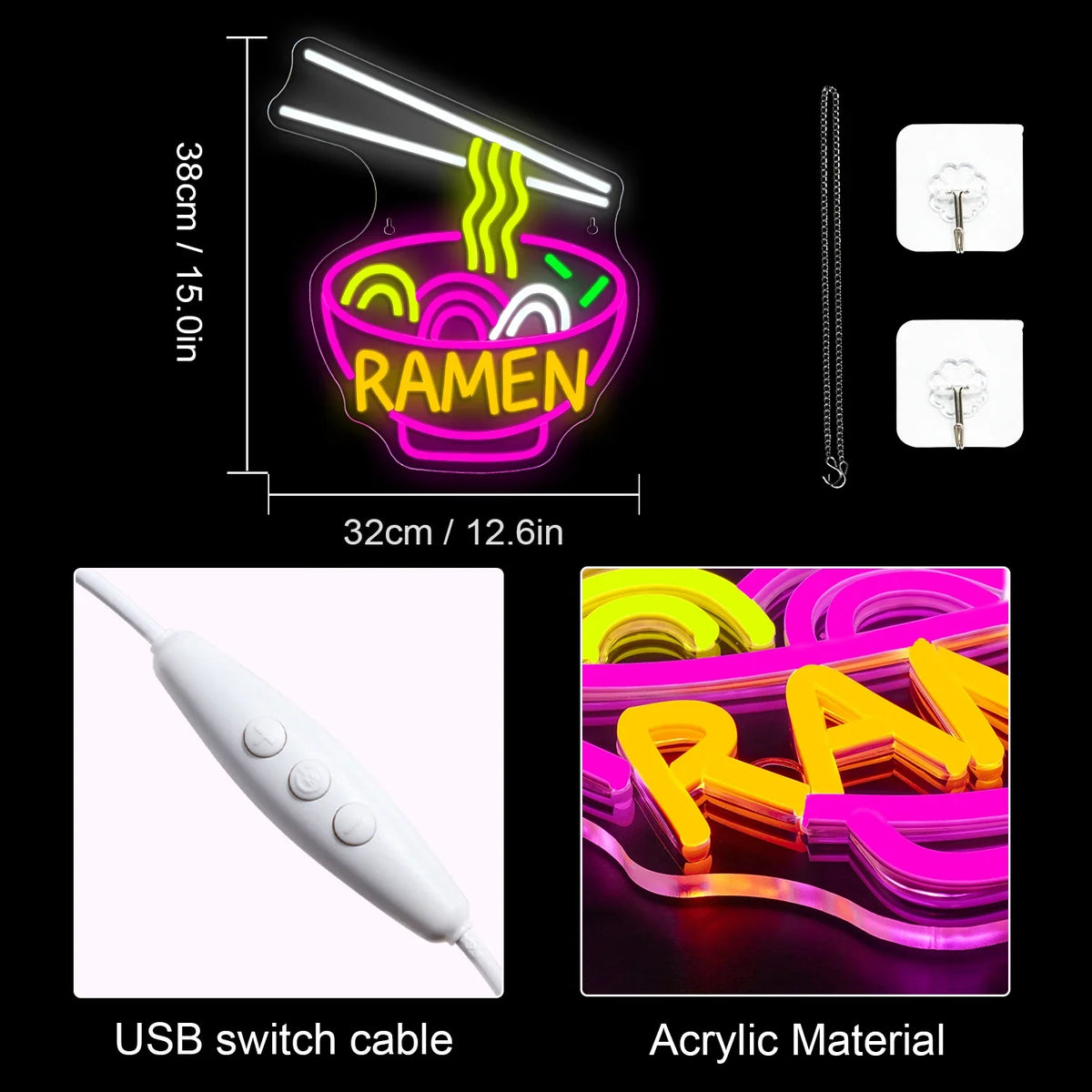 Enseigne néon LED USB 5 V Ramen
