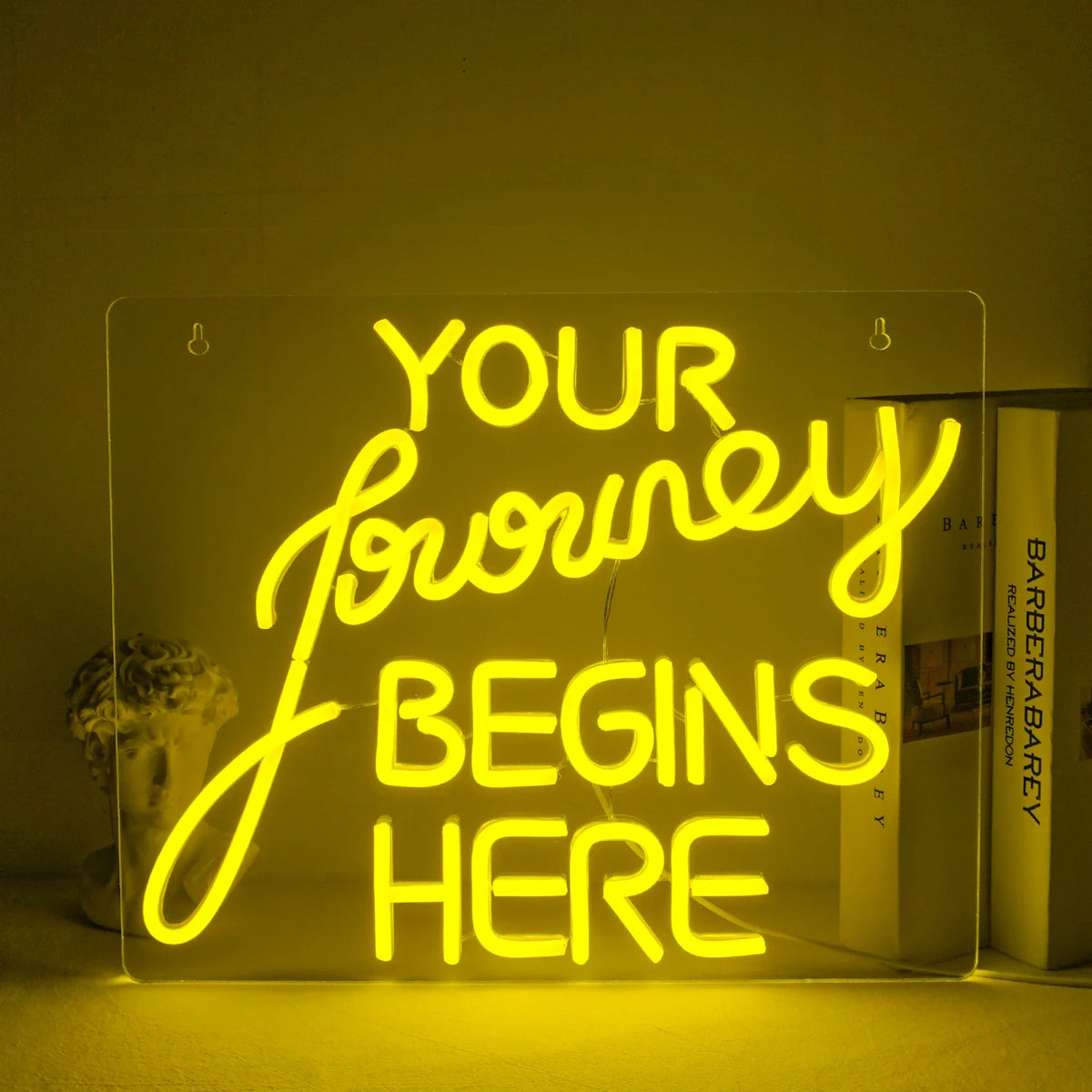 Enseigne néon LED USB 5 V Your Journey Begins Here — 40 × 32 cm