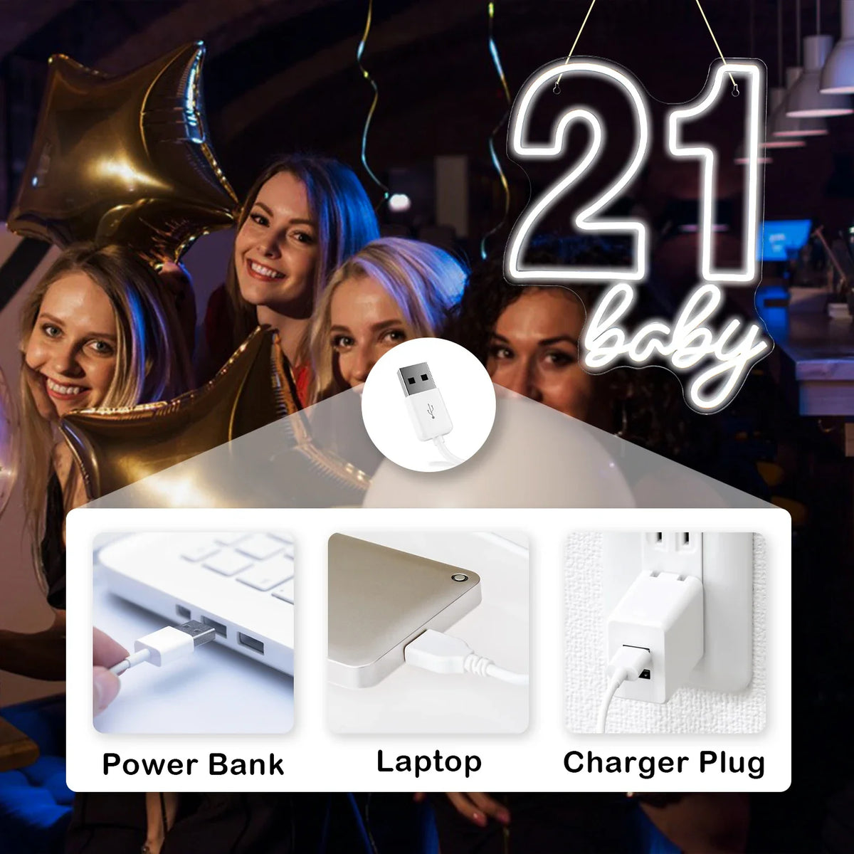 21 Baby Happy Birthday 5V USB LED neon sign