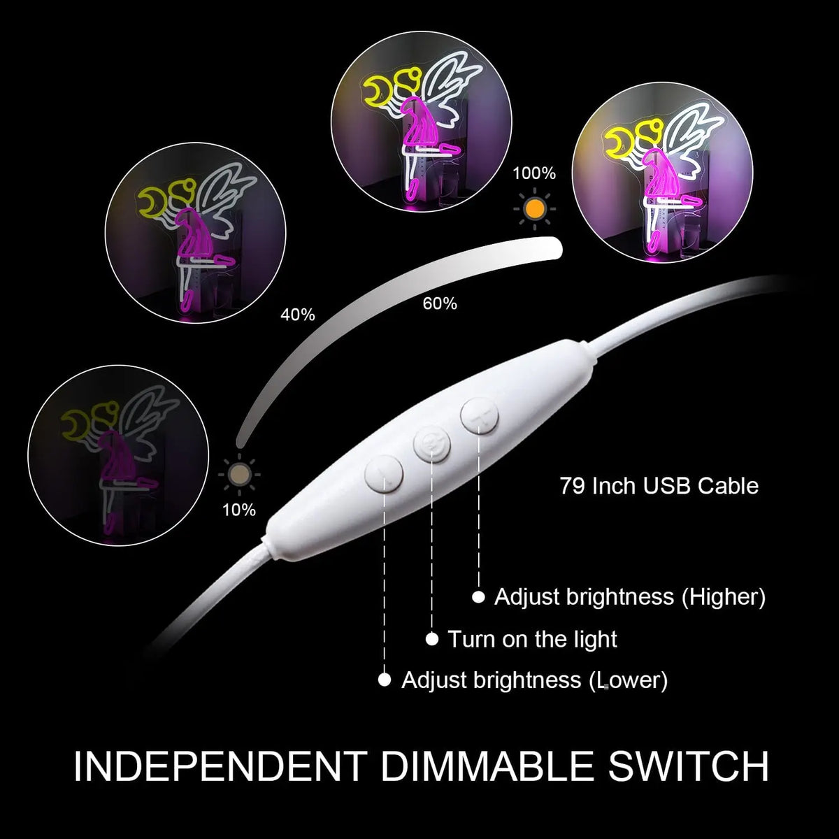 Enseigne néon LED USB 5 V Fée volante et lune