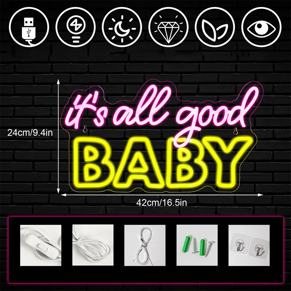 Enseigne néon LED USB 5 V It's All Good Baby