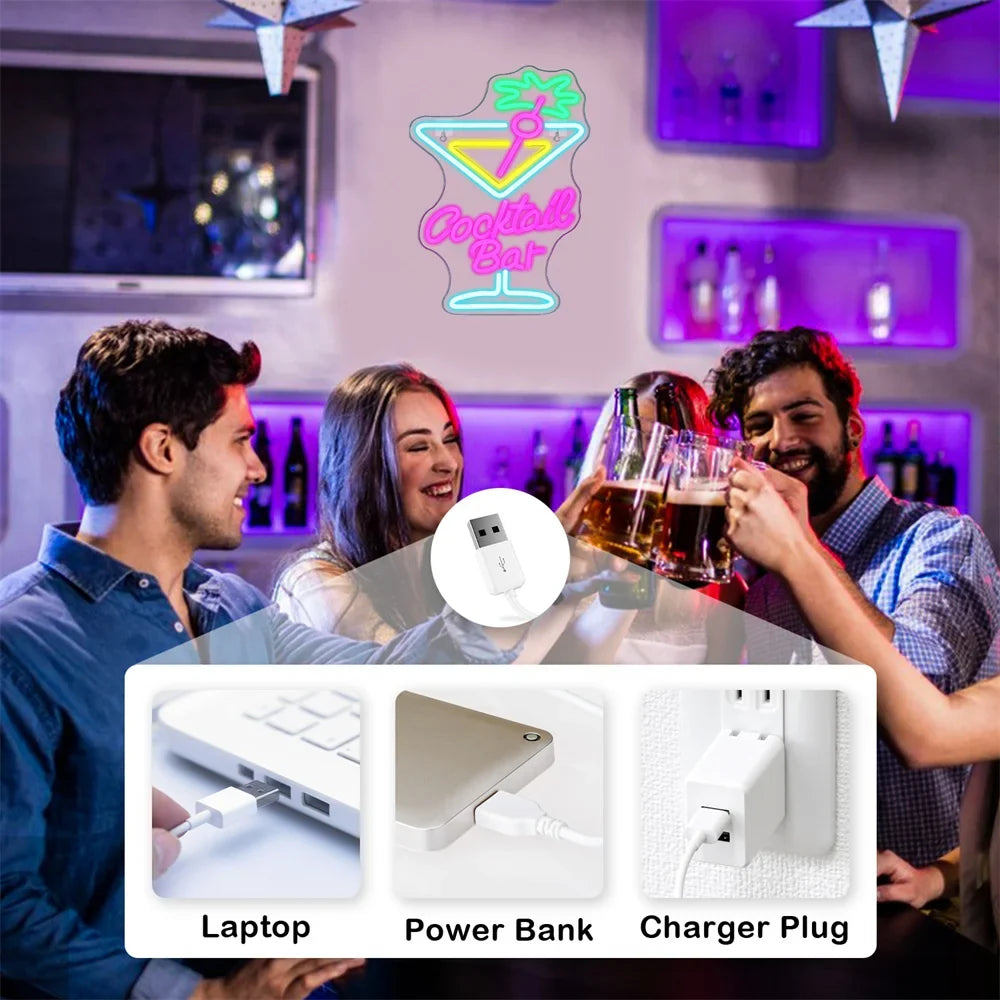 Enseigne néon LED USB 5 V Cocktail Bar