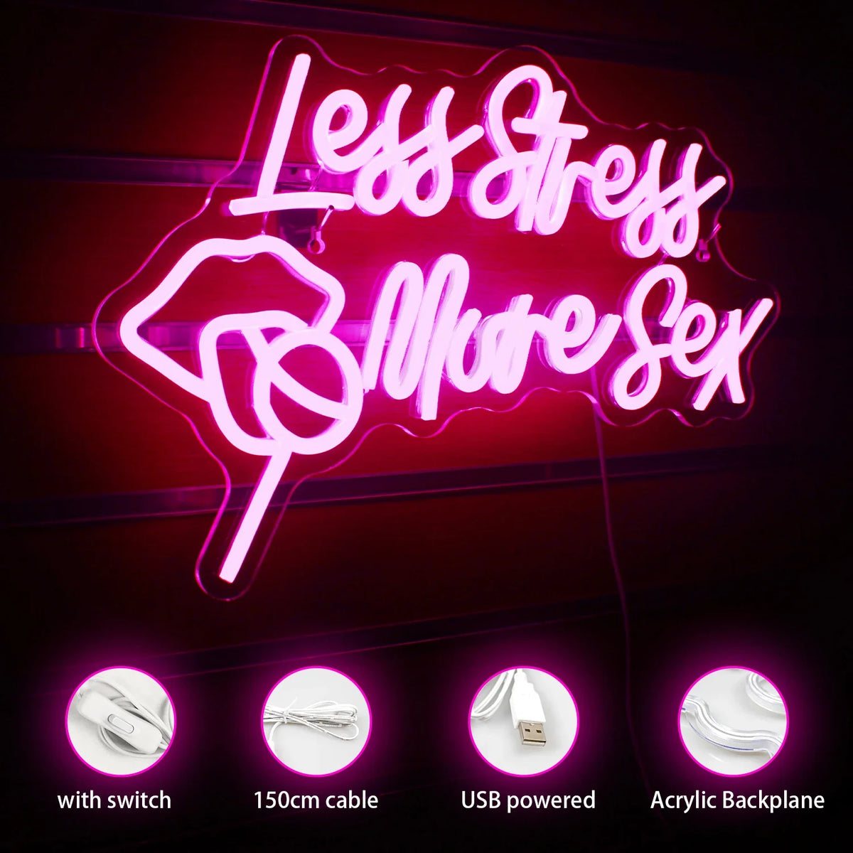 Enseigne néon LED USB 5 V Less Stress More Sex