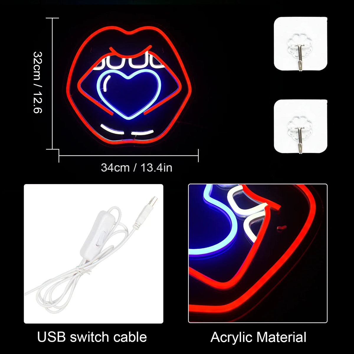 Enseigne néon LED USB 5 V Lèvres