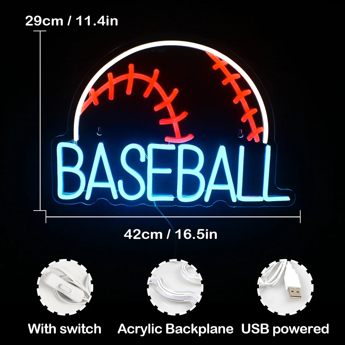 Baseball 5V USB LED neon sign