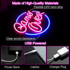 Enseigne néon LED USB 5 V Game Over en cercle