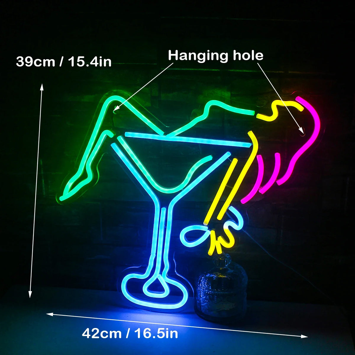 Enseigne néon LED USB 5 V Femme et verre à cocktail — sexy woman