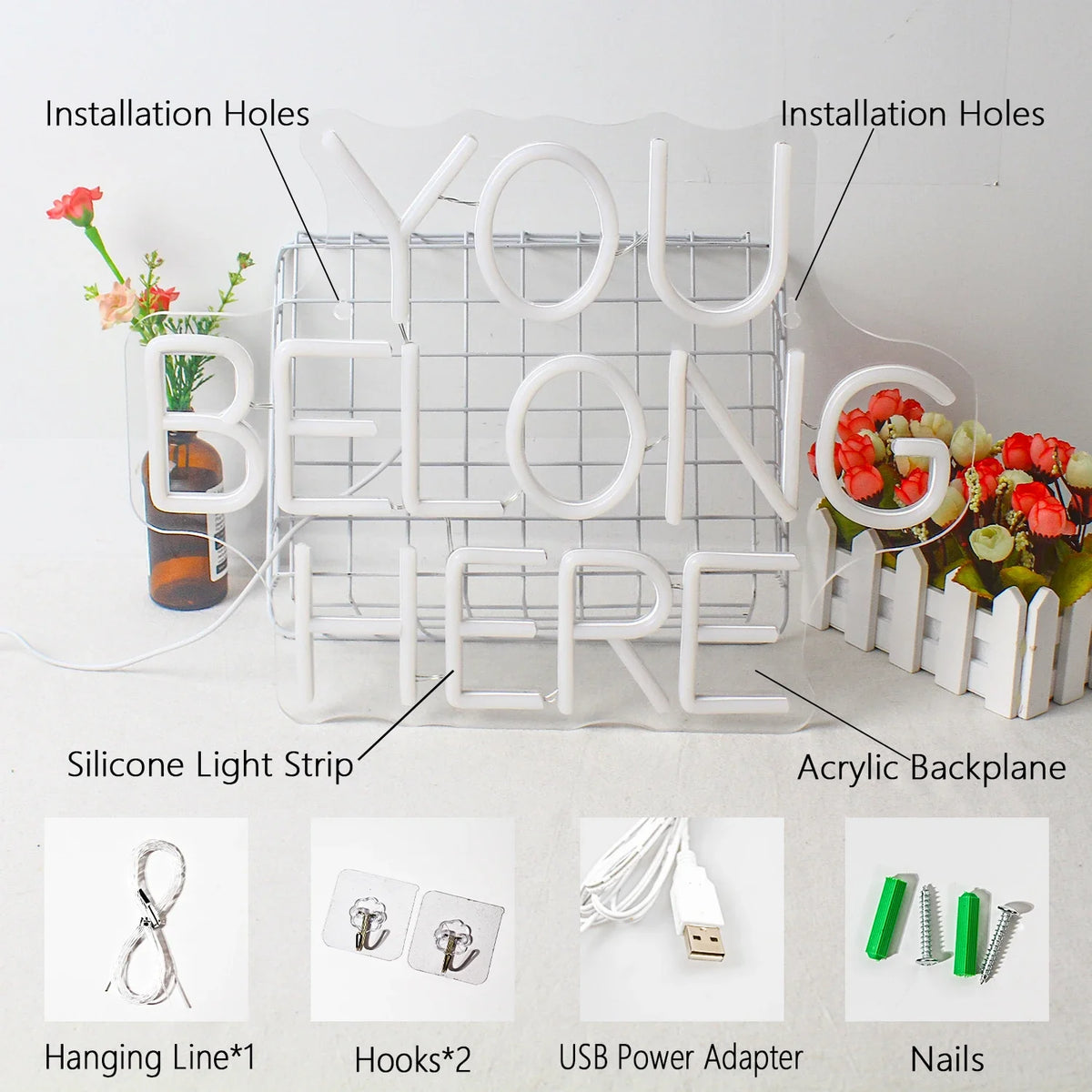 Enseigne néon LED USB 5 V You Belong Here